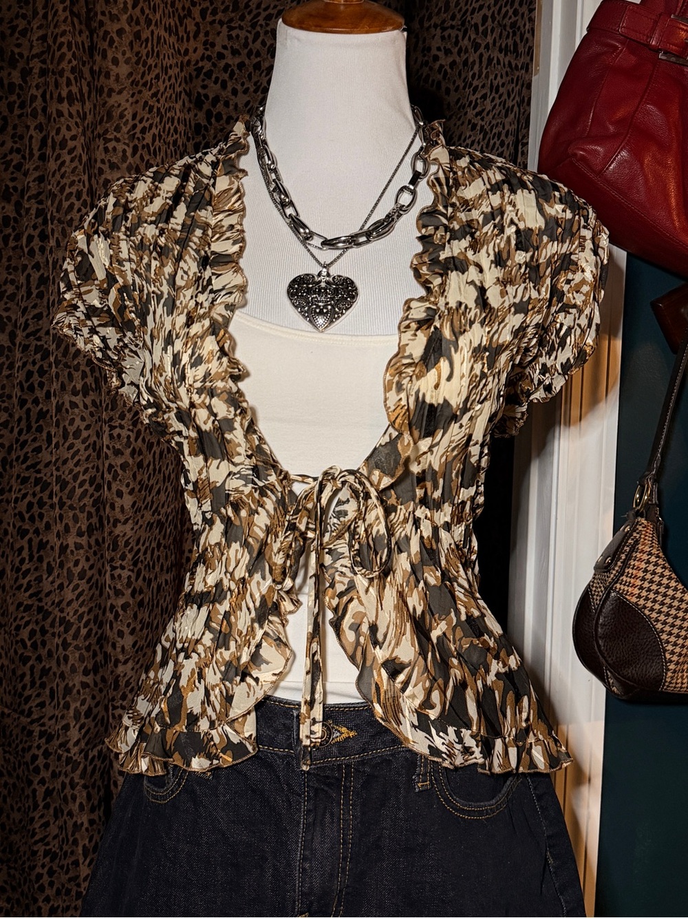 Studio 1940 Neutral Brown & Black Print Blouse